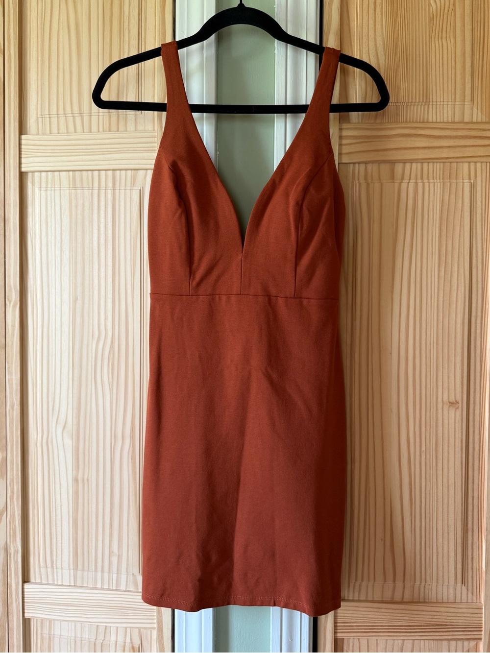 Lulu's Rust Deep V Bodycon Mini Dress